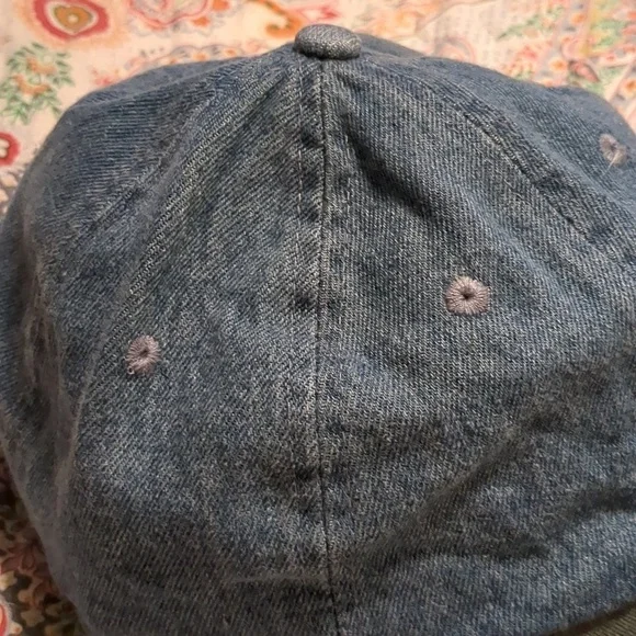 NWT Head Shots Denim Contrast Leather Strapback Dad Baseball Cap OS Vintage - Picture 2 of 6